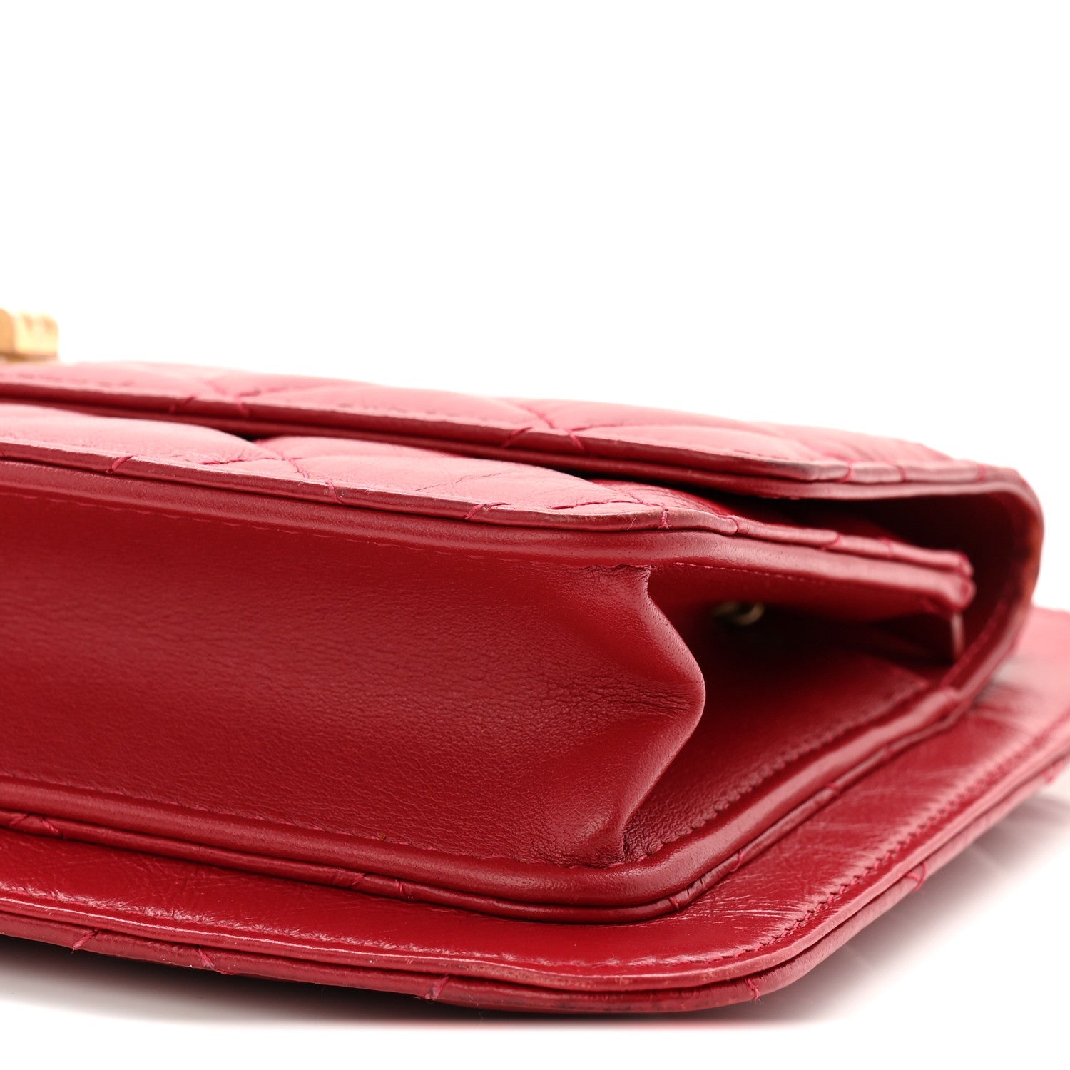 Aged Calfskin Quilted 2.55 Reissue Chain Wallet Red