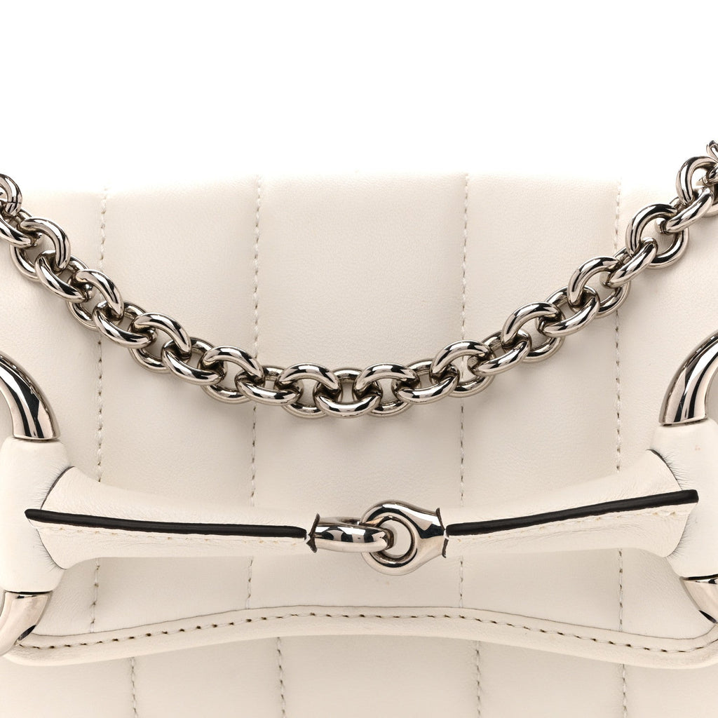 Gucci Nappa Vertical Matelasse Small Maxi Horsebit Chain Shoulder Bag Great White