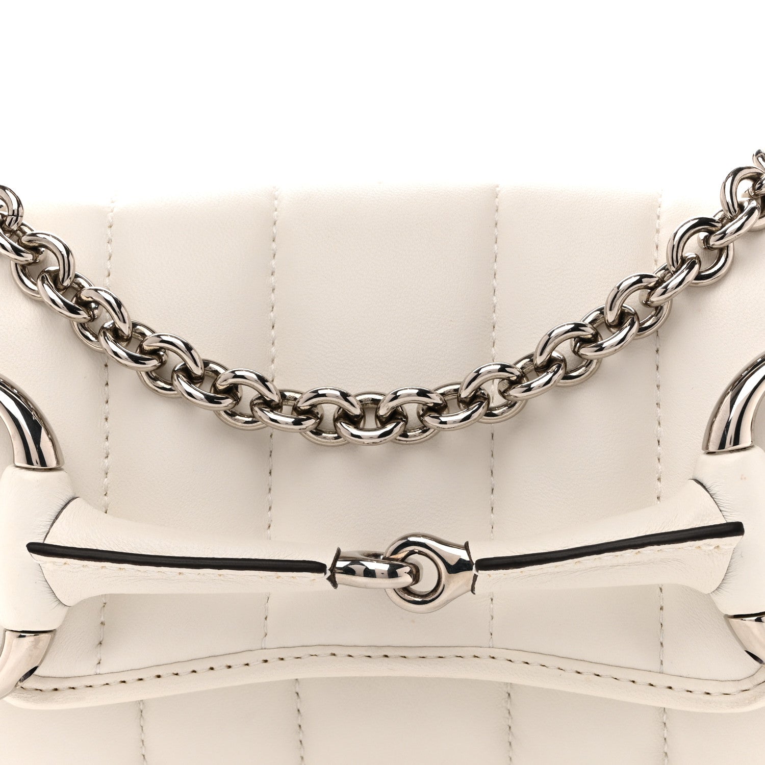 Gucci Nappa Vertical Matelasse Small Maxi Horsebit Chain Shoulder Bag Great White