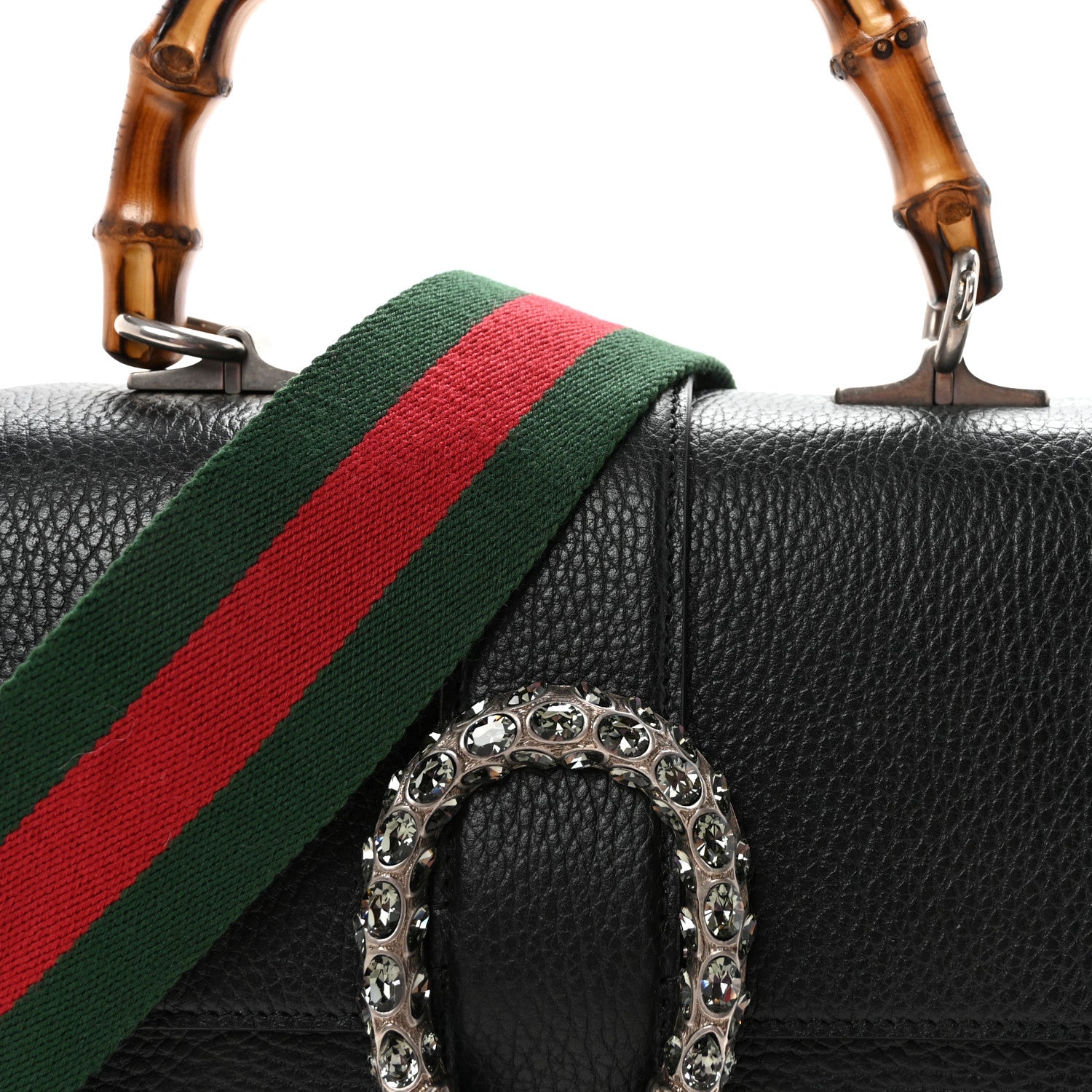Gucci Dollar Calfskin Crystal Web Medium Dionysus Bamboo Top Handle Bag Black Black Diamond