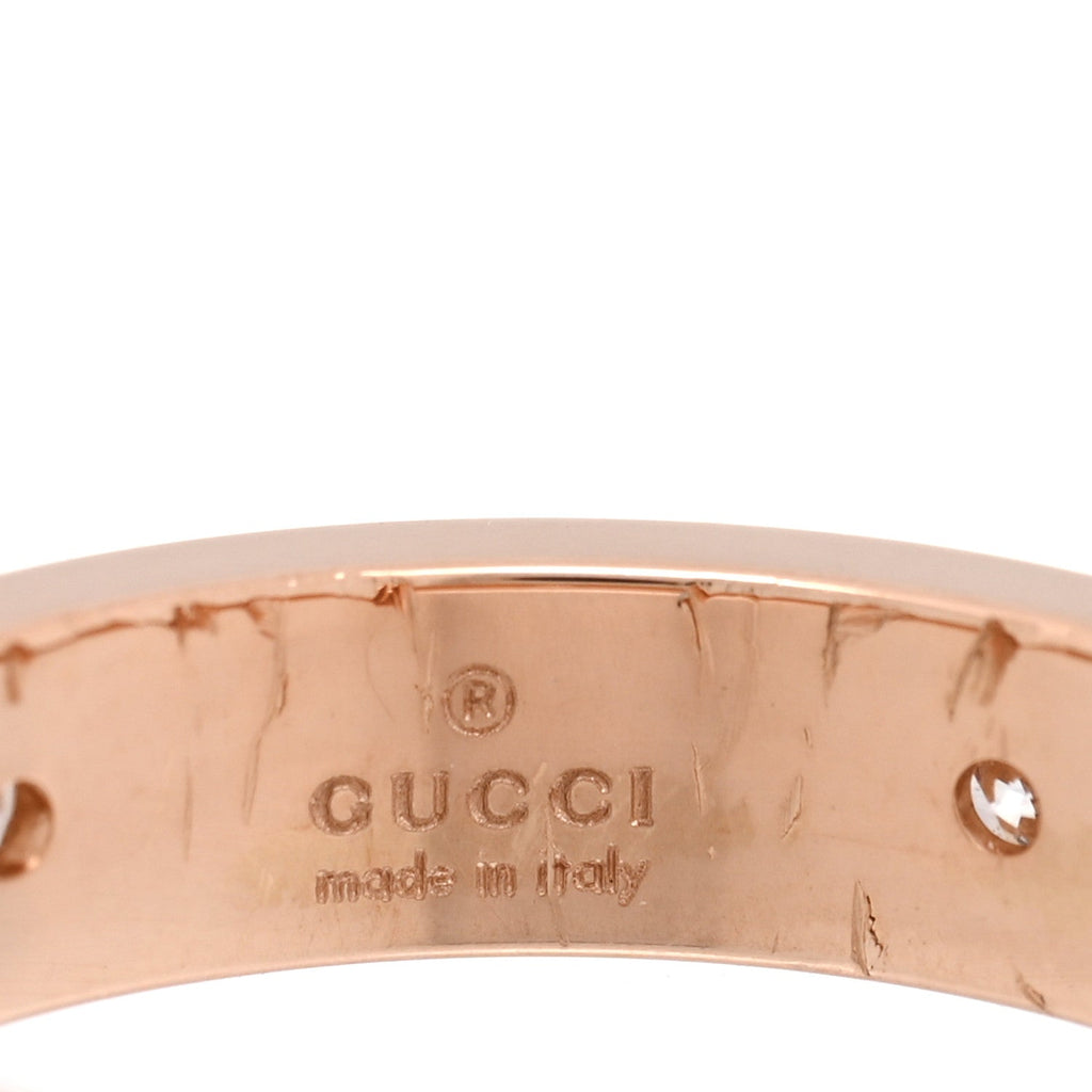 Gucci 18K Rose Gold Diamond Icon Band Ring 49 4.75