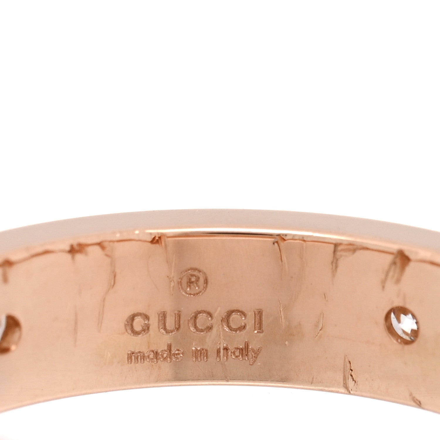 Gucci 18K Rose Gold Diamond Icon Band Ring 49 4.75