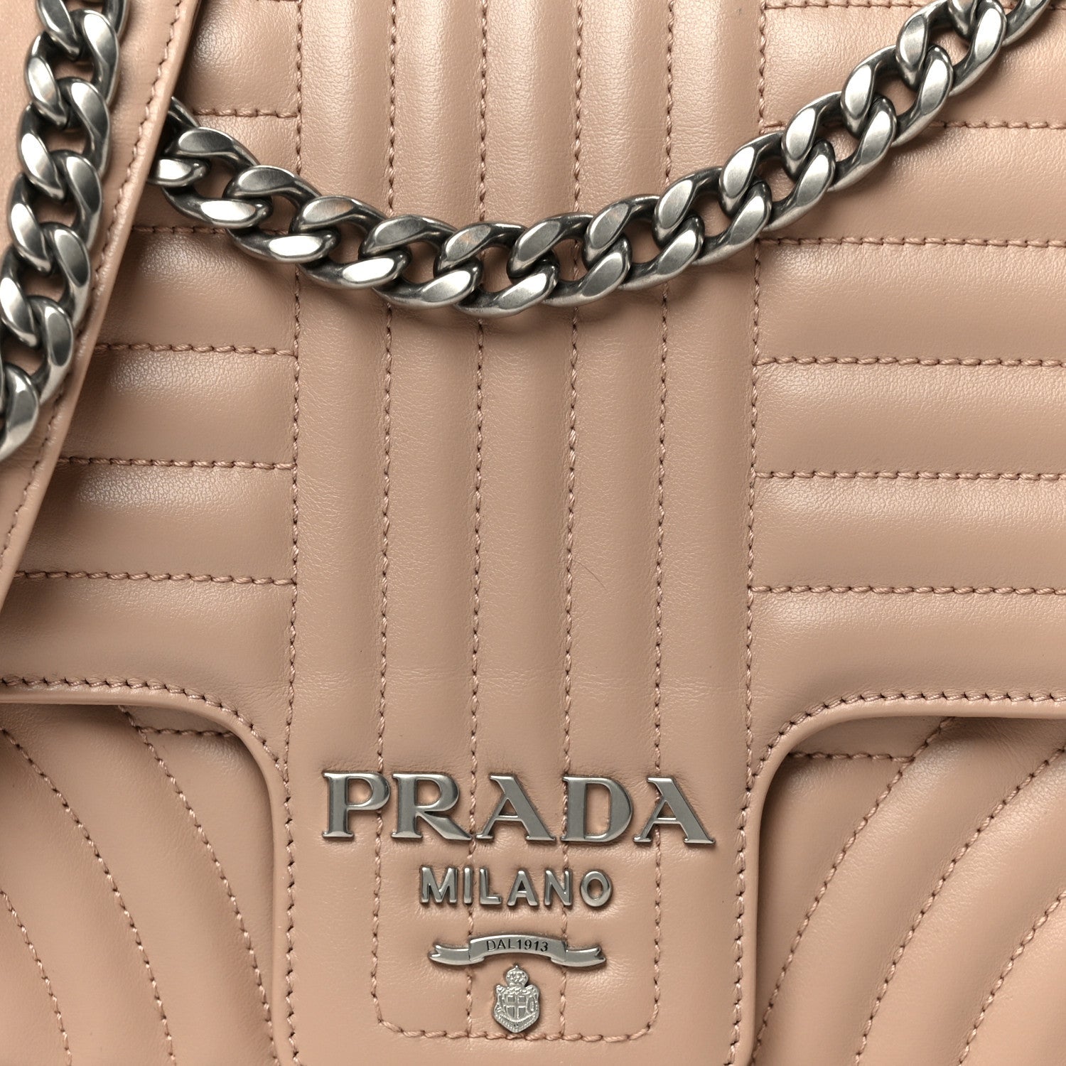 Prada Soft Calfskin Impunture Diagramme Medium Chain Flap Shoulder Bag Cipria