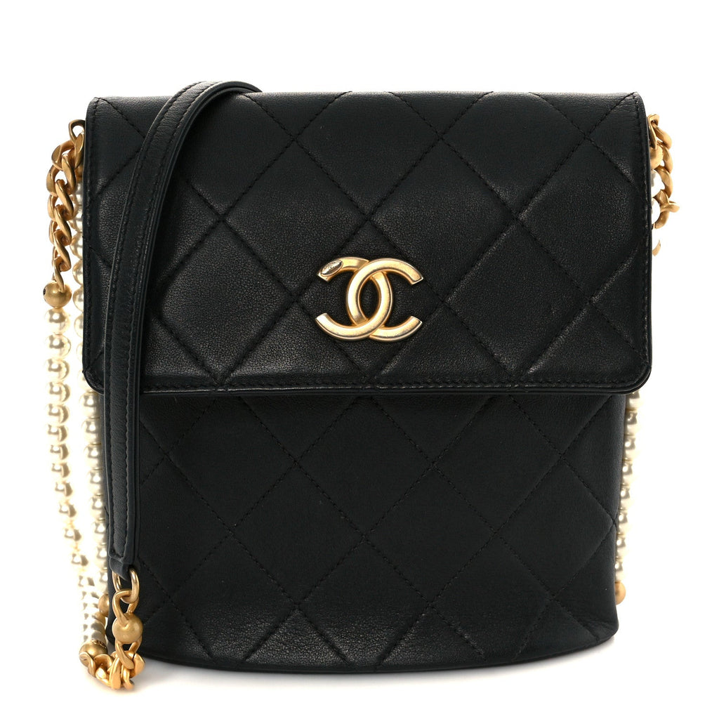 Chanel Calfskin Quilted Pearl Small About Pearls Hobo Bag Black