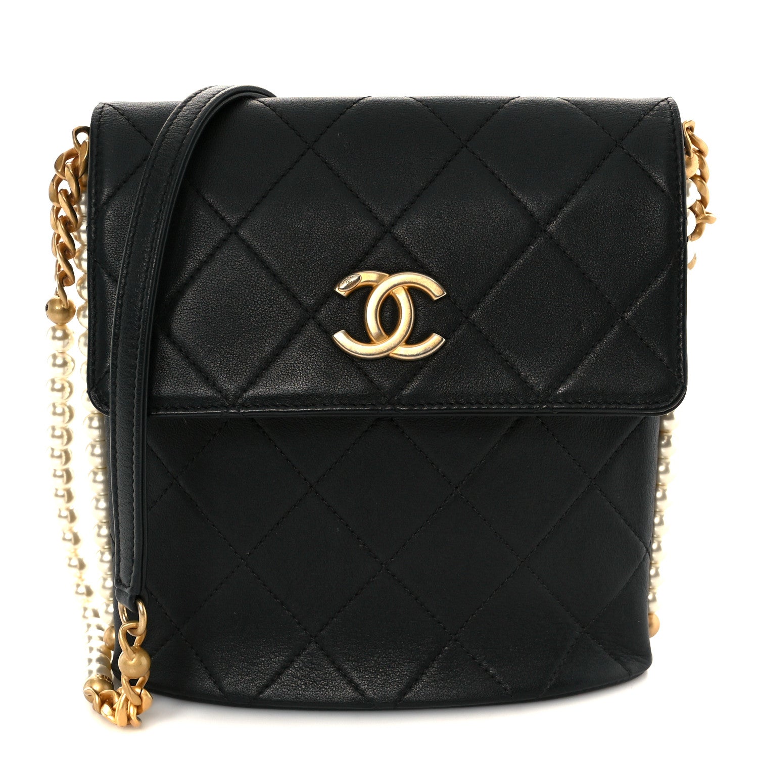 Chanel Calfskin Quilted Pearl Small About Pearls Hobo Bag Black
