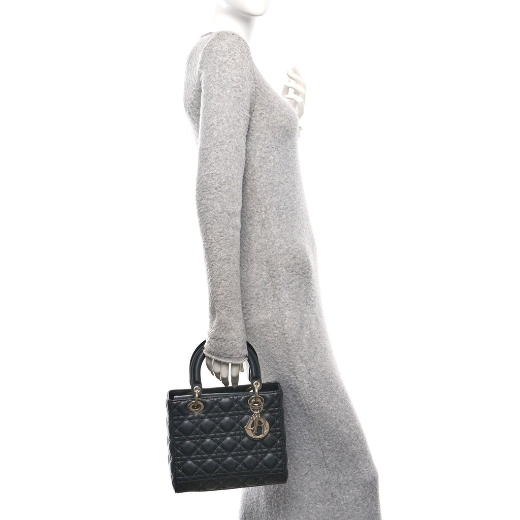 Christian Dior Lambskin Cannage Medium Lady Dior Black