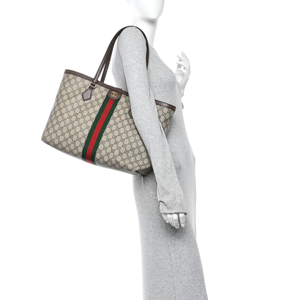 Gucci GG Supreme Monogram Medium Ophidia Shopping Tote Brown