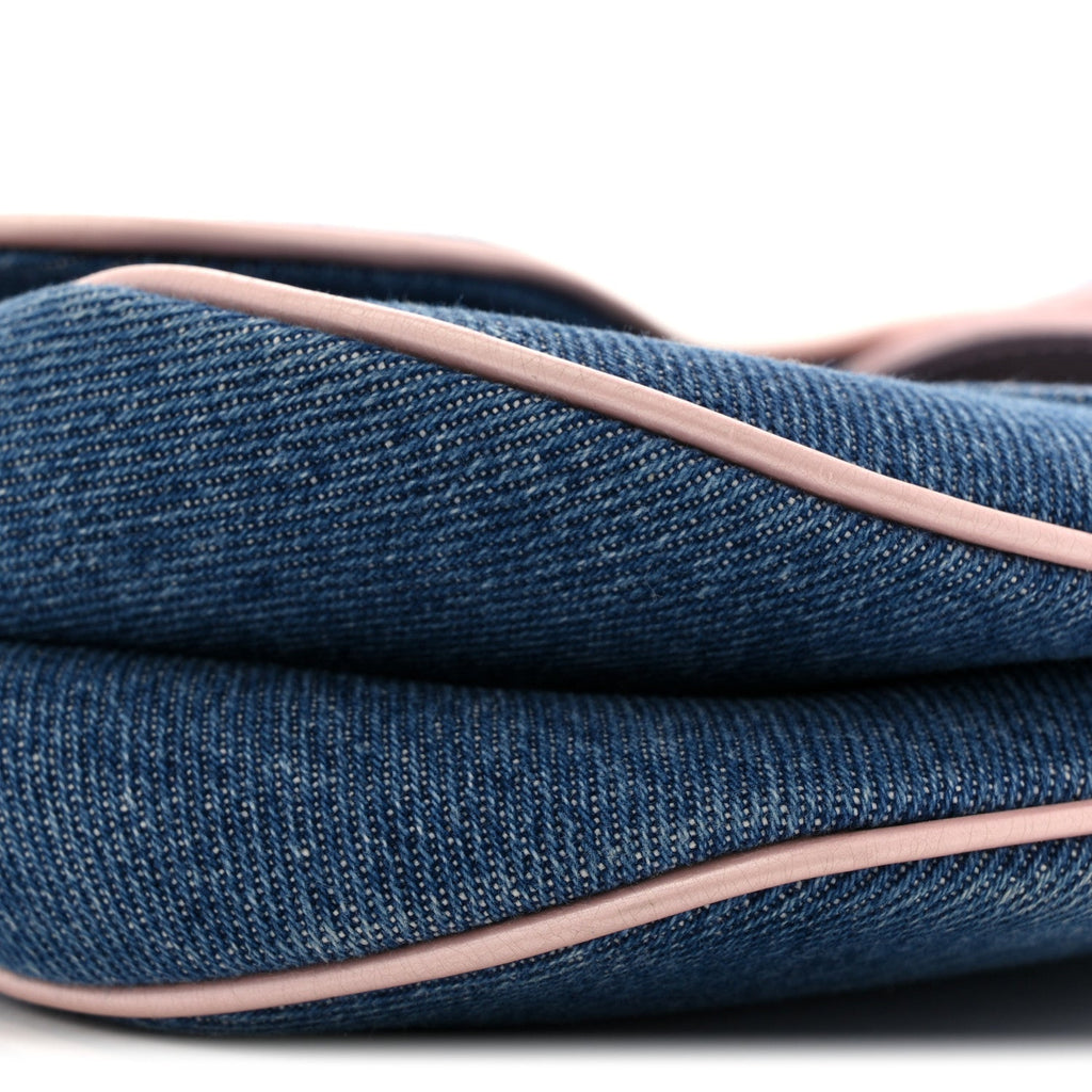 Christian Dior Patent Denim Jeans Saddle Bag Blue Pink