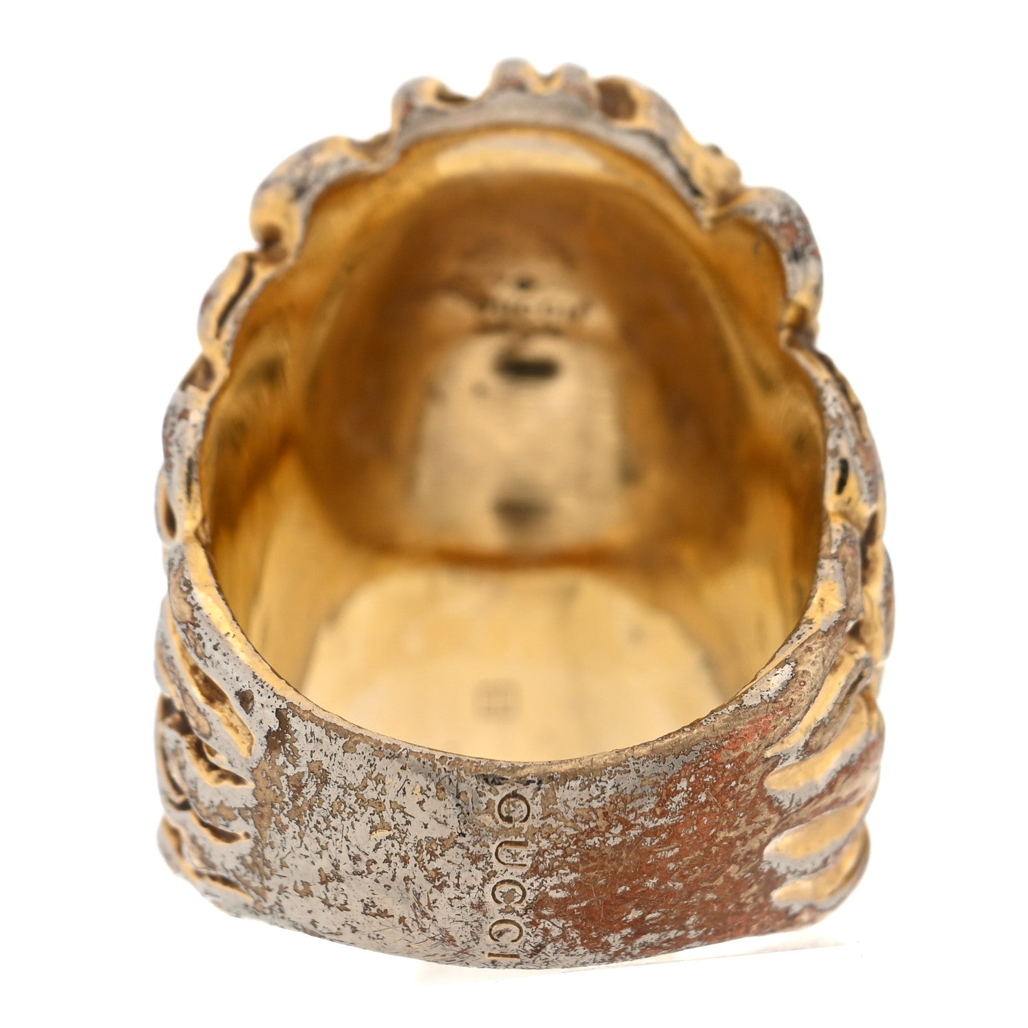 Gucci Metal Crystal Lion Head Ring 56 7.5 Gold