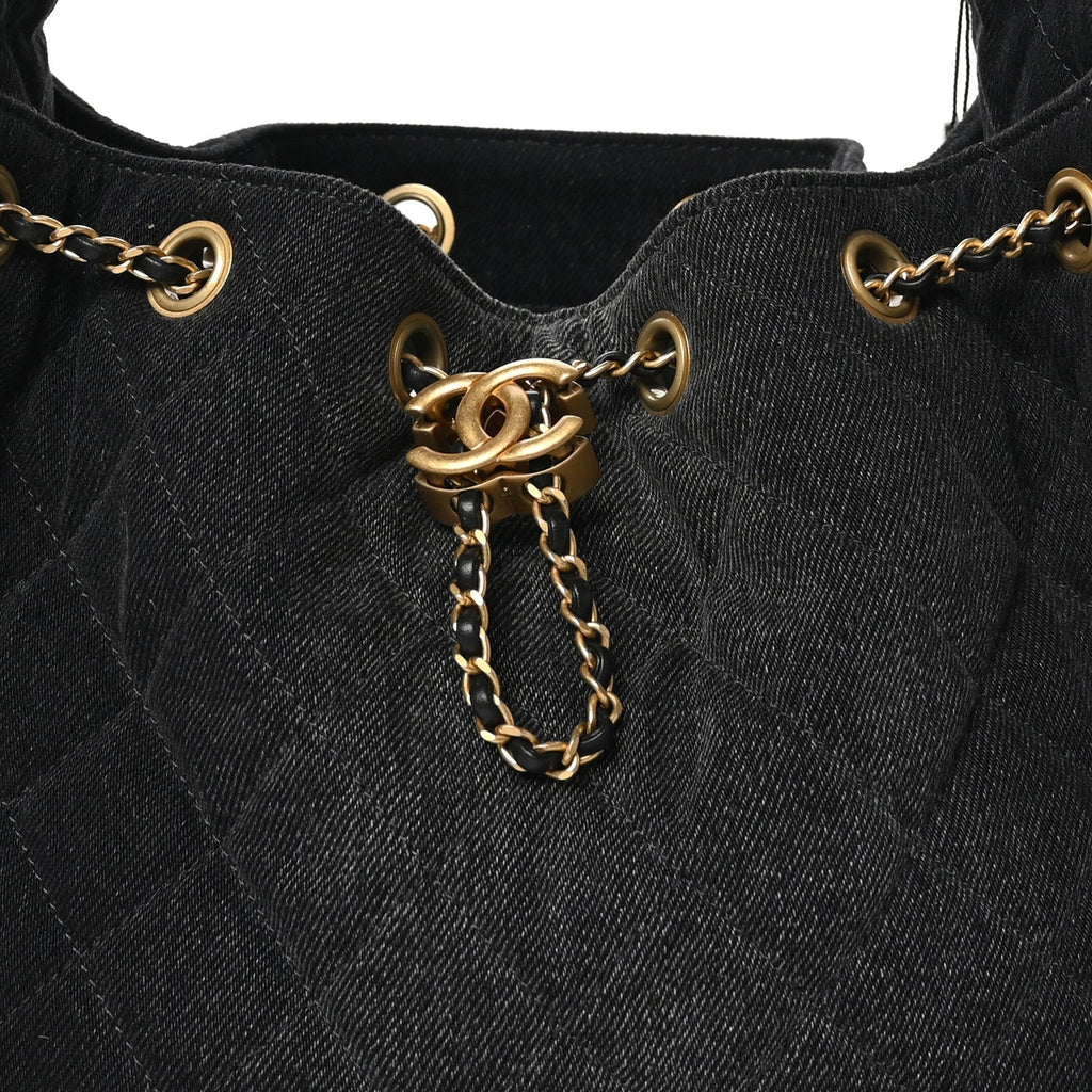 Chanel Washed Denim Quilted Small Chanel 25 Handbag Black