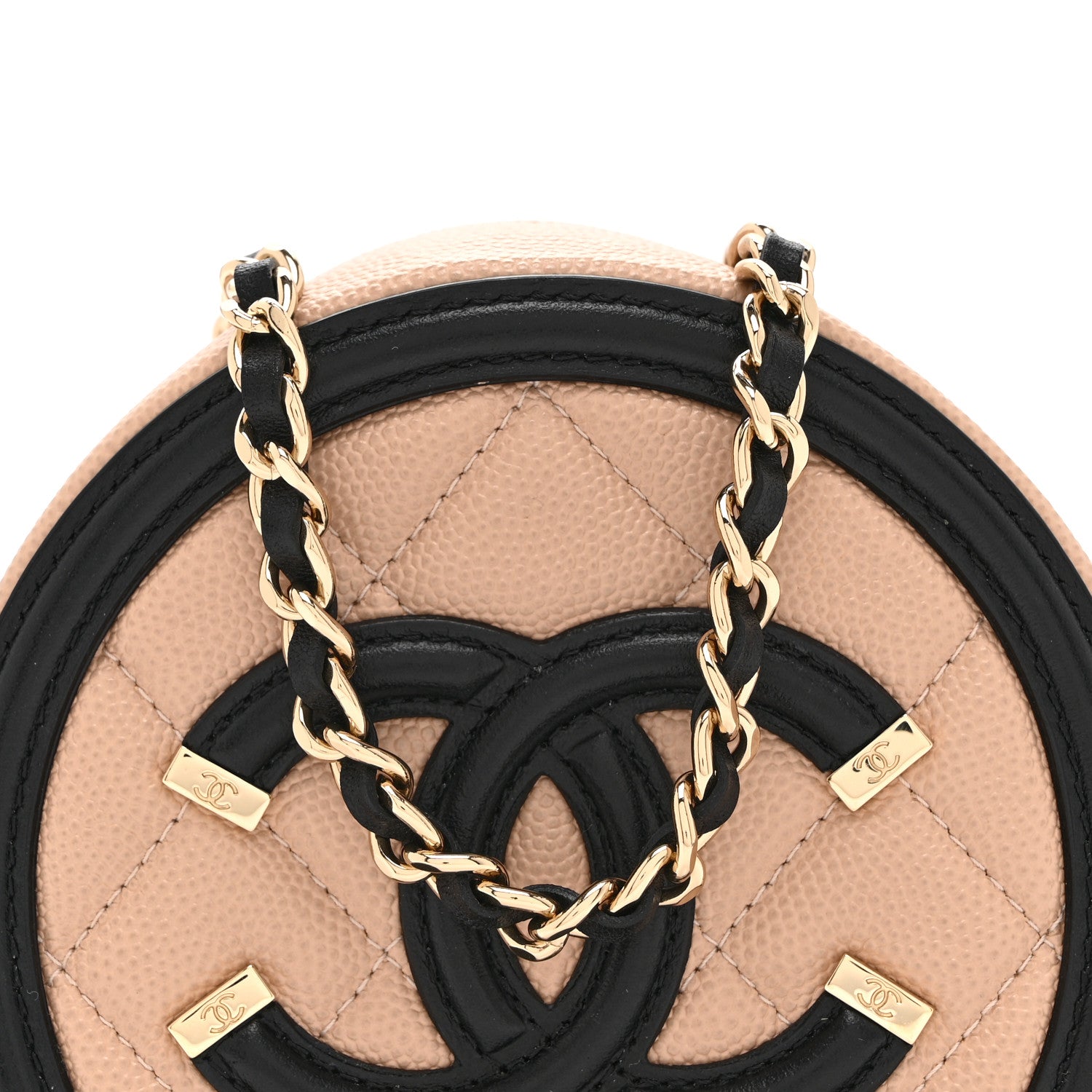 Chanel Caviar Quilted Round Filigree Crossbody Beige Black