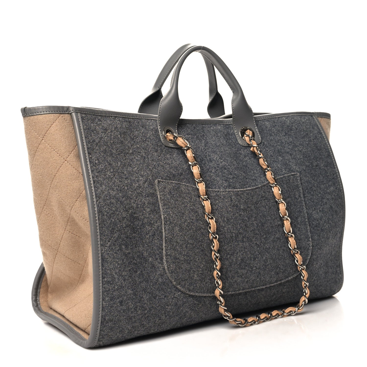 Chanel Wool Felt Large Deauville Tote Grey Beige