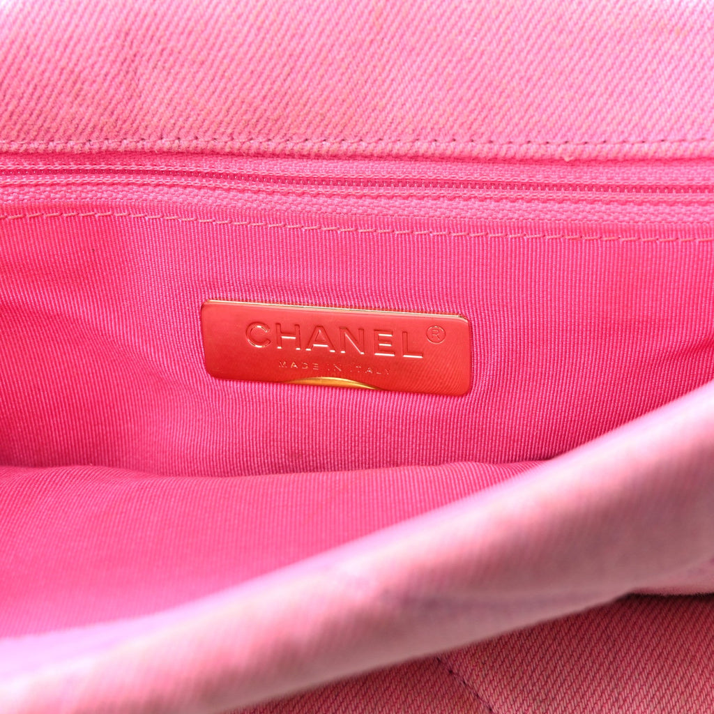 Chanel Denim Quilted Medium Chanel 19 Flap Neon Pink
