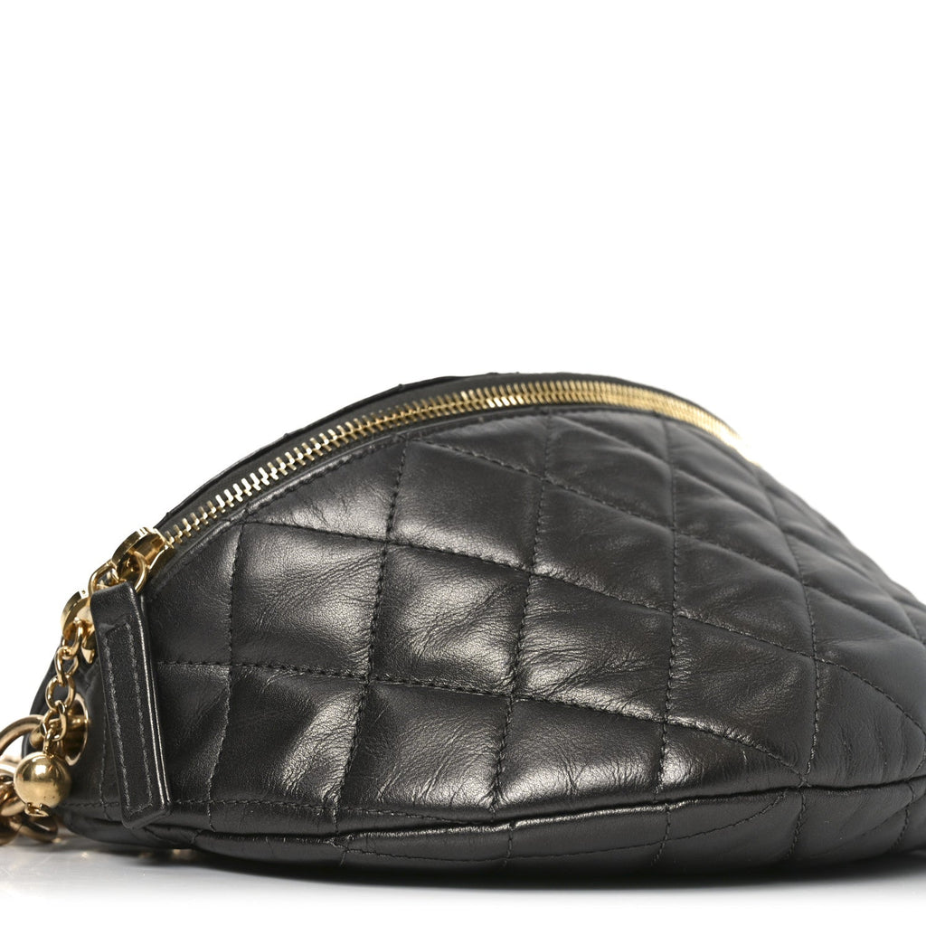 Chanel Metallic Calfskin Pearl Quilted CC Belt Bag Ruthenium