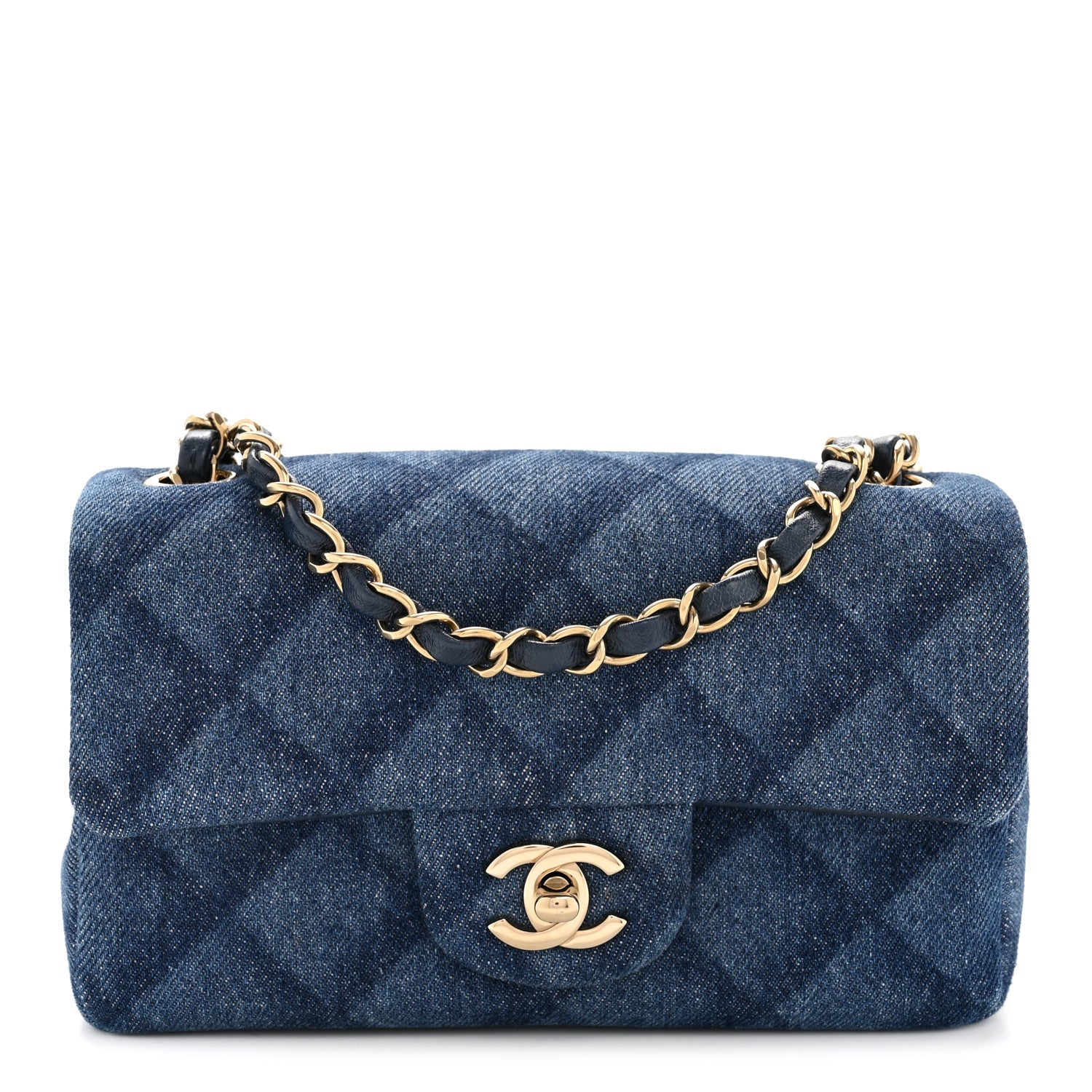 Chanel Printed Denim Quilted Mini Rectangular Flap Dark Blue