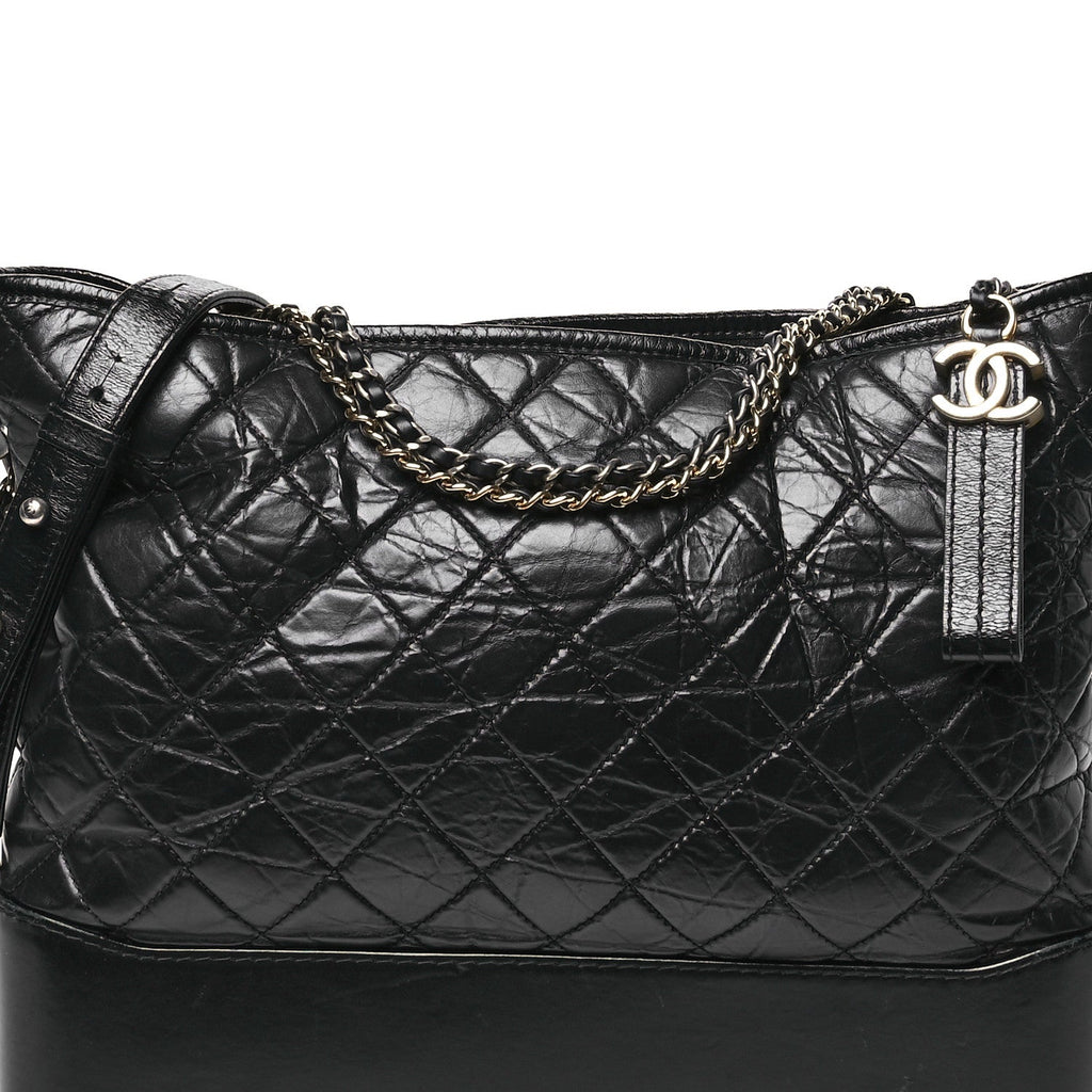 Chanel Aged Calfskin Quilted Large Gabrielle Hobo  Black