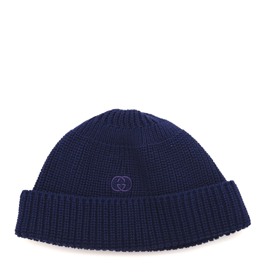 Gucci Wool Cashmere Knit Interlocking G Beanie Hat S Blue