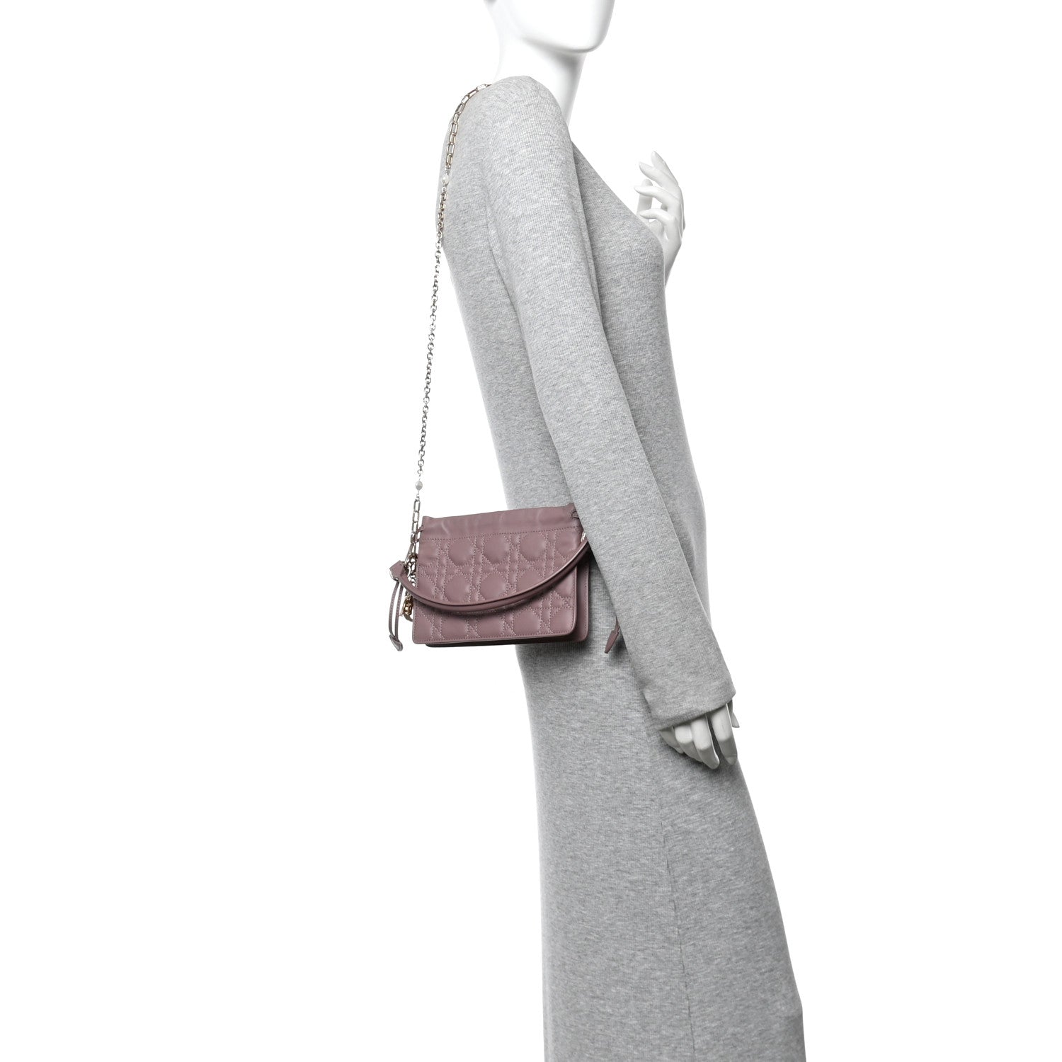 Christian Dior Lambskin Cannage Milly Mini Drawstring Bag Pink Peony