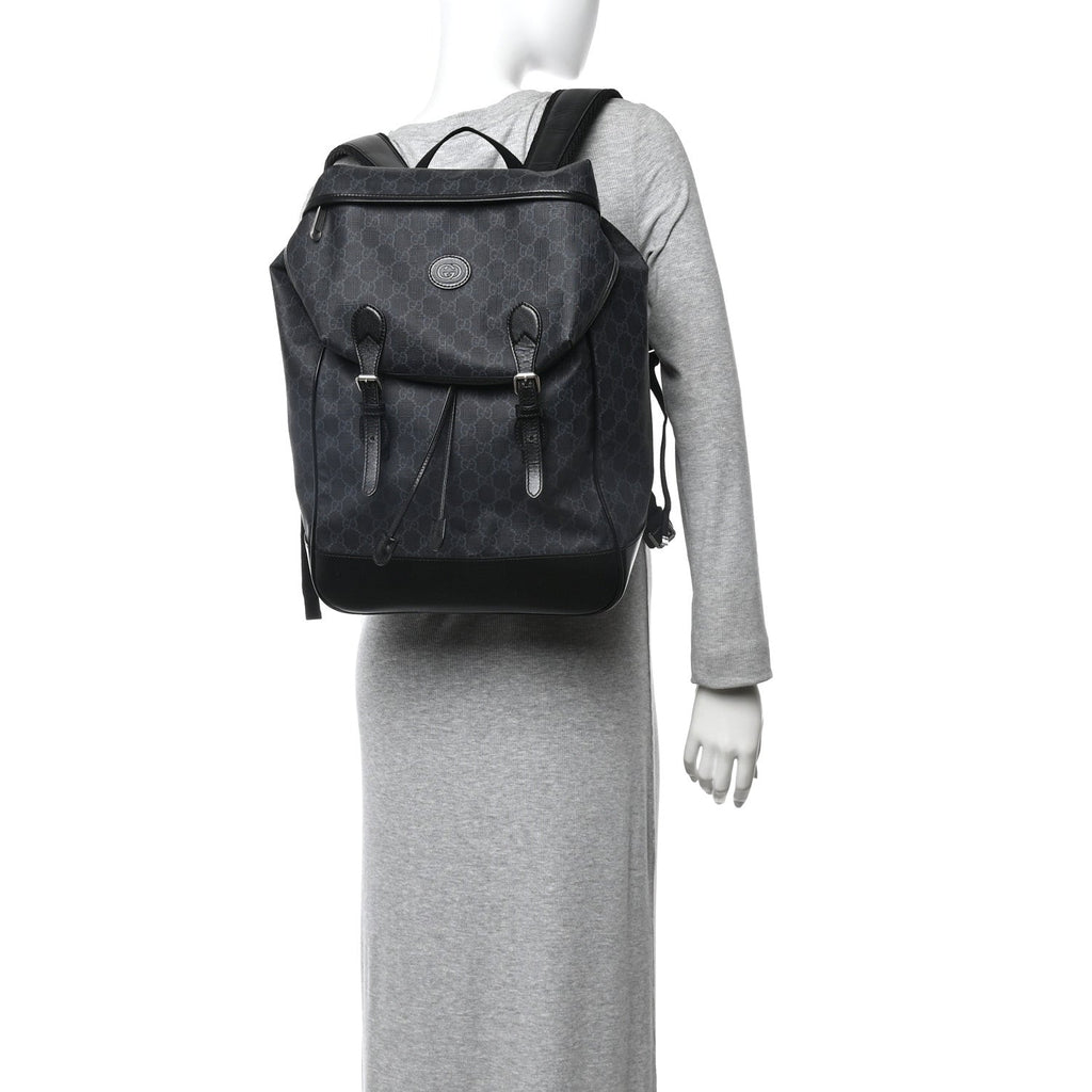 Gucci GG Supreme Monogram Azalea Calfskin Medium Retro Interlocking G Backpack Black