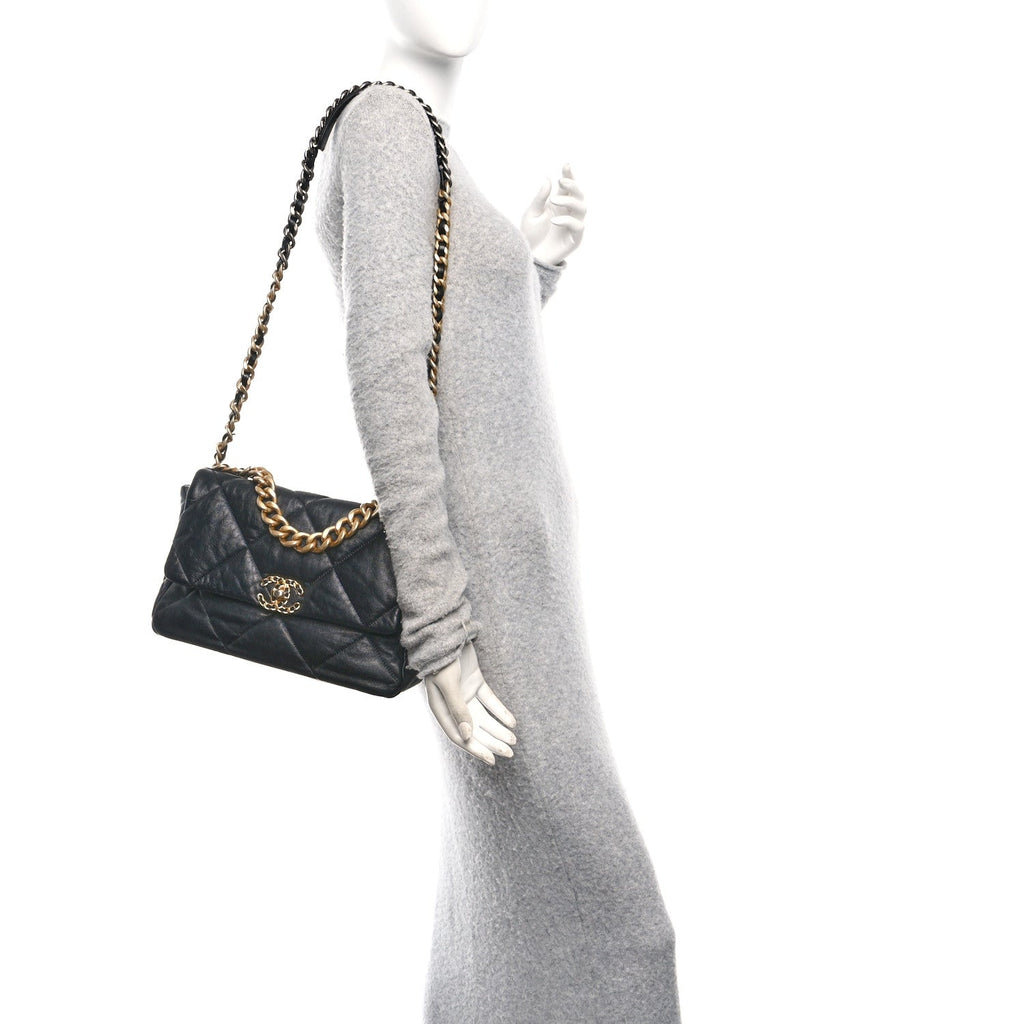 Chanel Goatskin Quilted Large Chanel 19 Flap Black