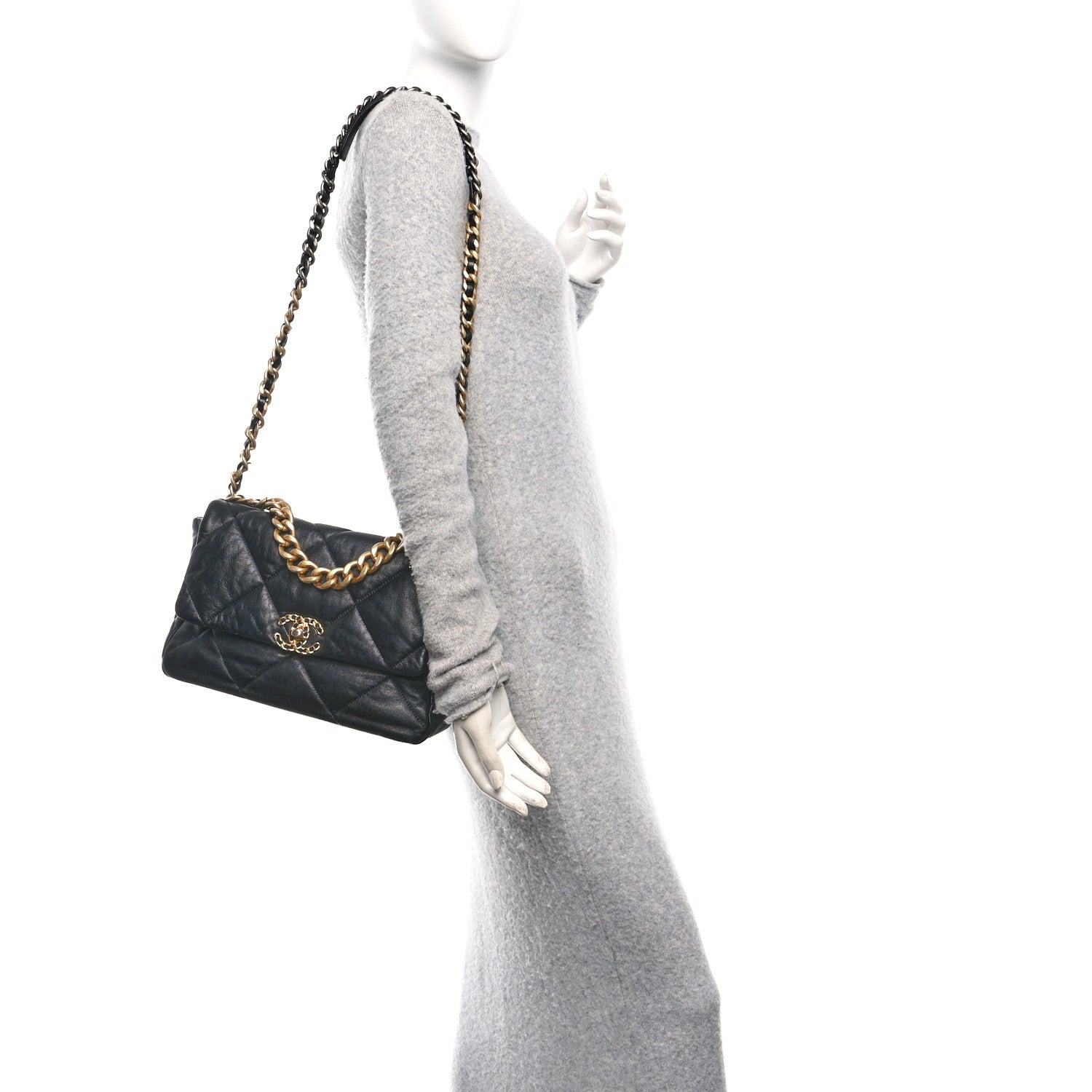Chanel Goatskin Quilted Large Chanel 19 Flap Black