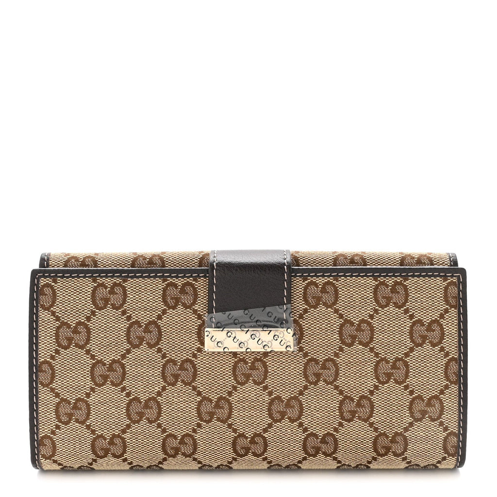Gucci GG Plus Monogram Icon Bar Continental Flap Wallet Dark Brown