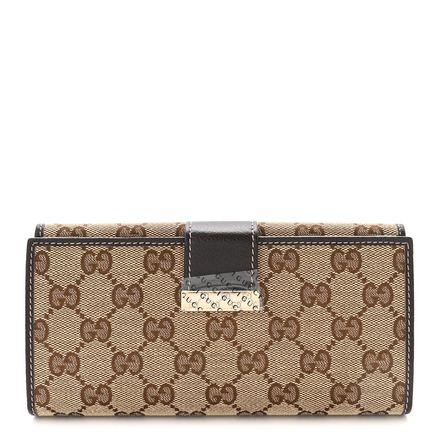 Gucci GG Plus Monogram Icon Bar Continental Flap Wallet Dark Brown