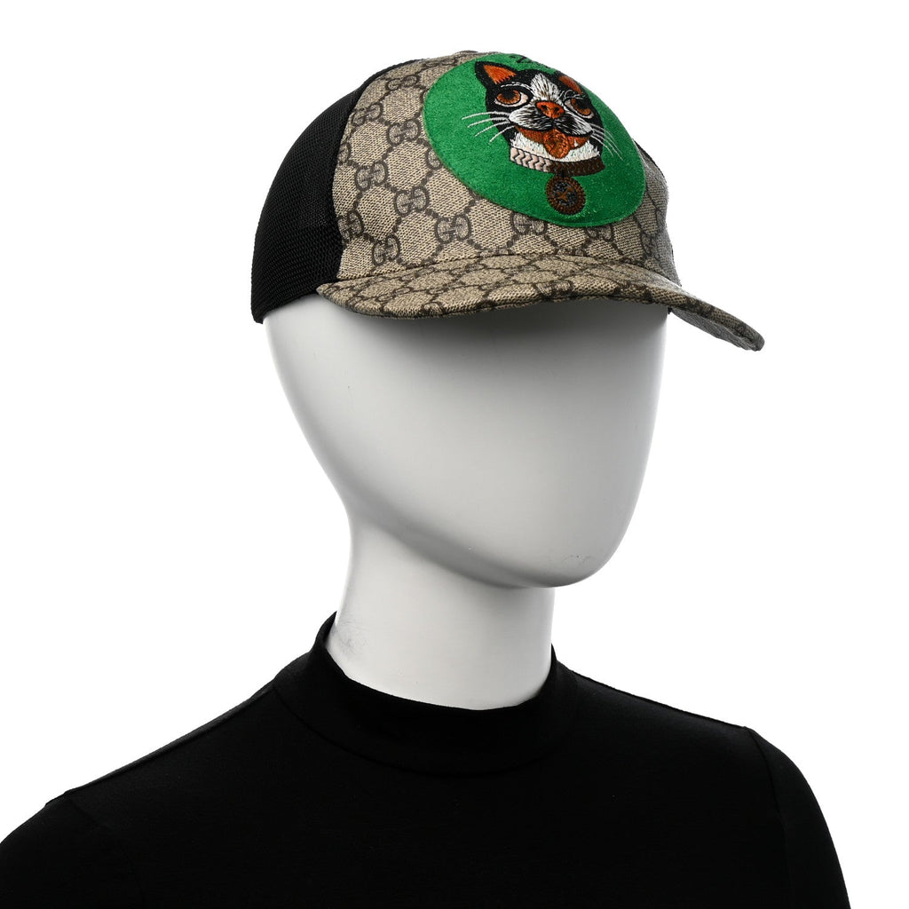 Gucci GG Supreme Monogram Bosco Patch Baseball Hat 57 Beige Green
