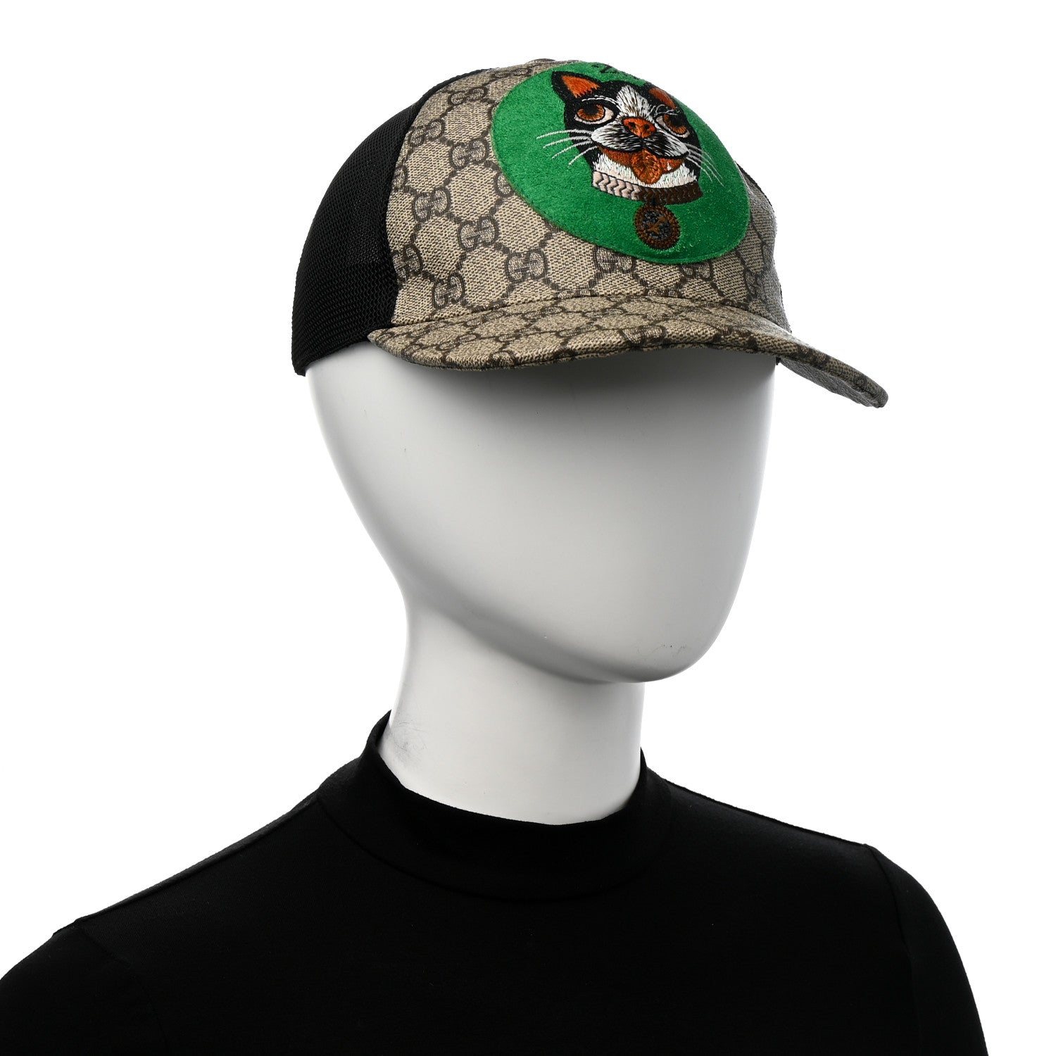 Gucci GG Supreme Monogram Bosco Patch Baseball Hat 57 Beige Green