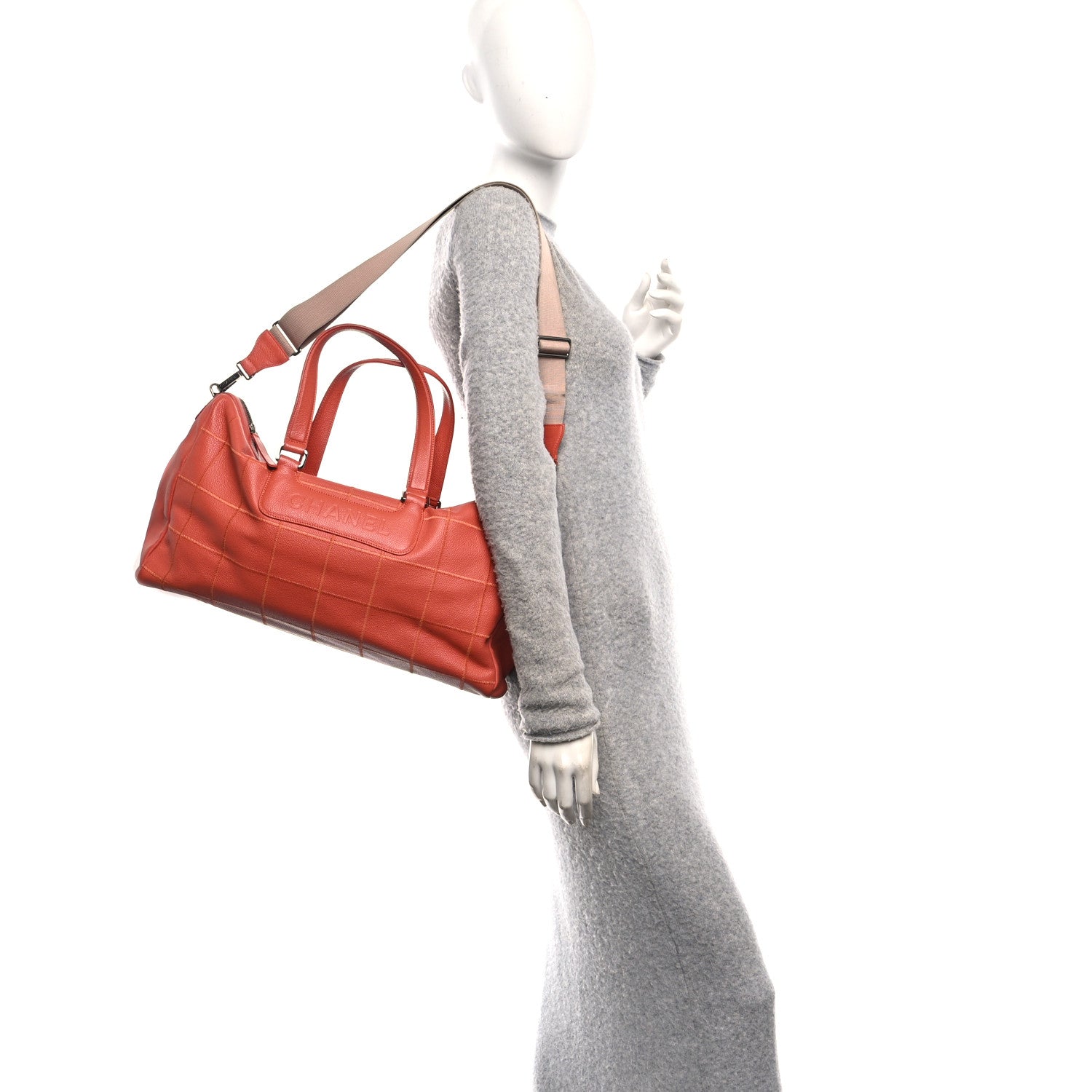 Chanel Caviar Square Stitched Large Tote Orange