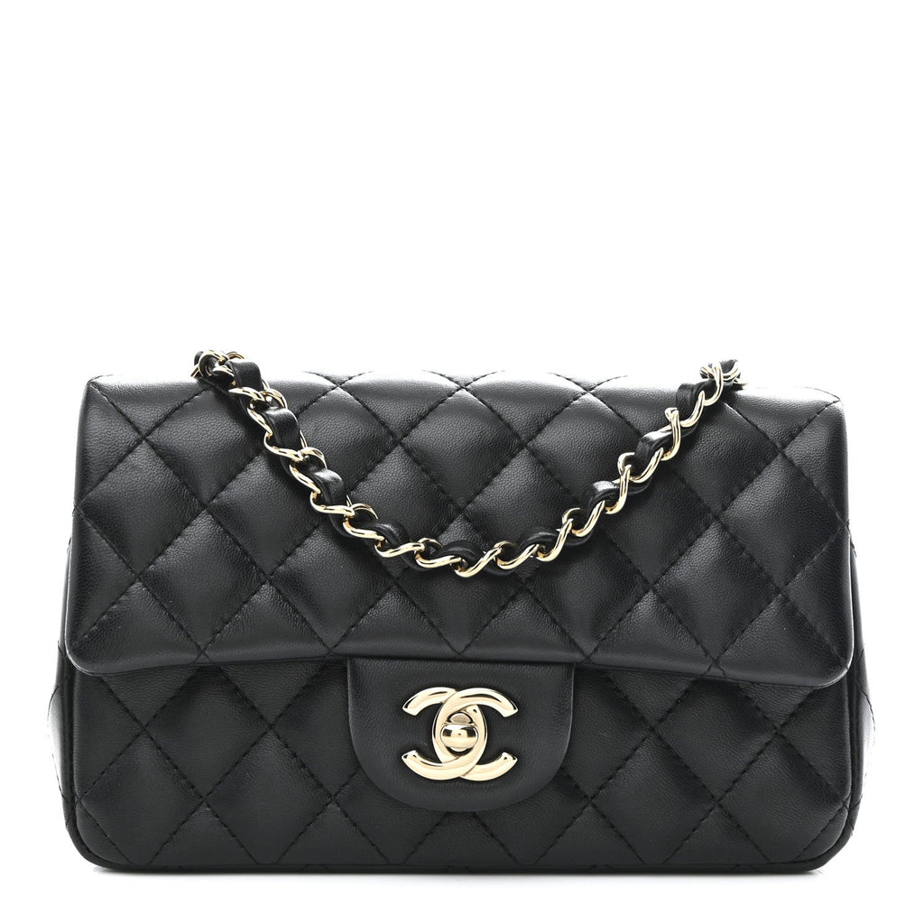 Chanel Lambskin Quilted Mini Rectangular Flap Black