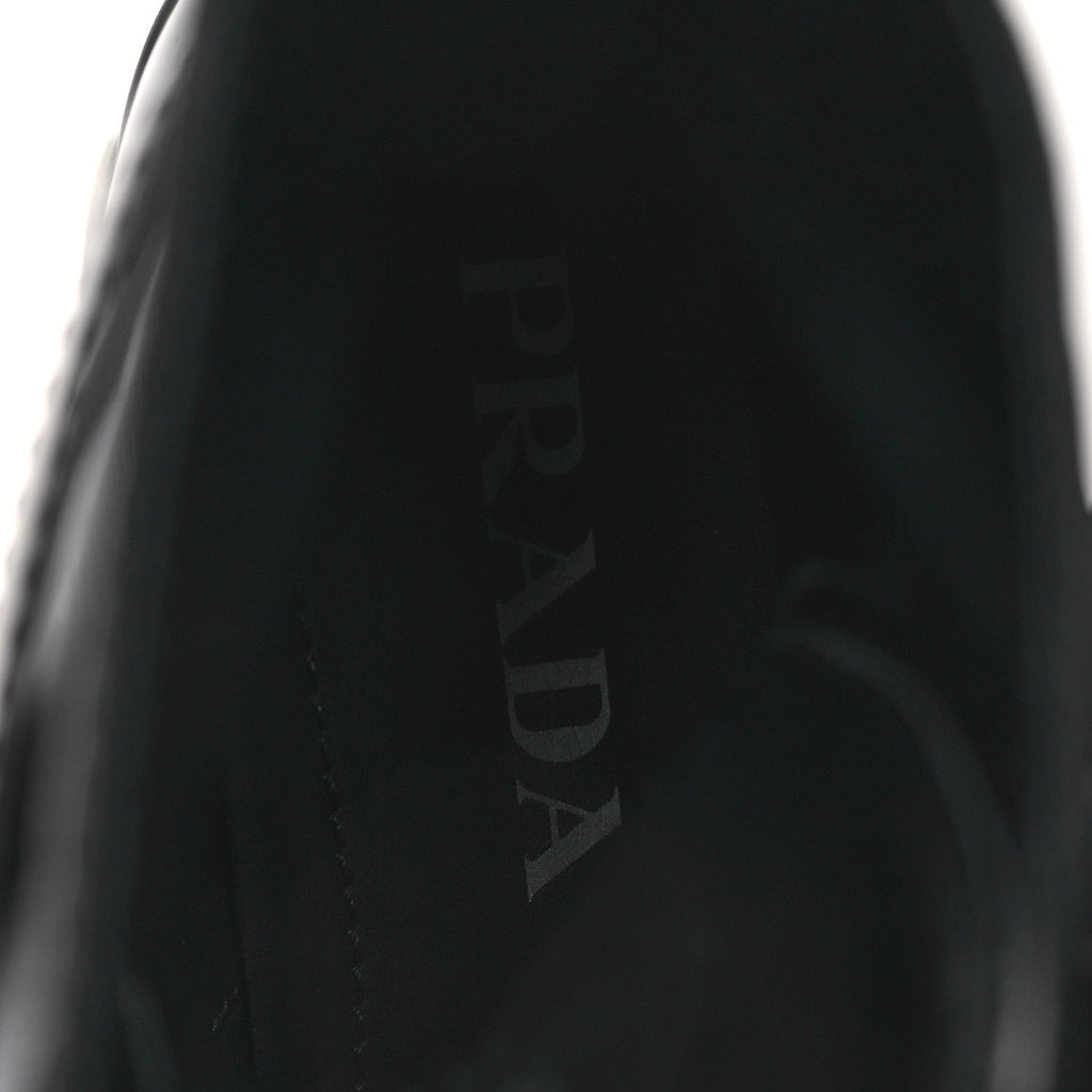 Prada Spazzolato Rois Nylon Metal Triangle Logo Monolith Pouch Pocket 55mm Boots 40.5 Black
