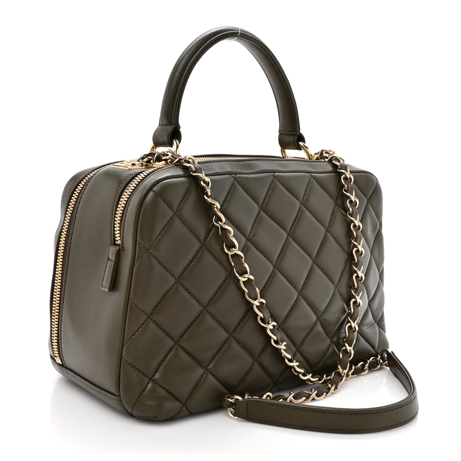 Chanel Lambskin Quilted Medium Trendy CC Bowling Bag Dark Khaki