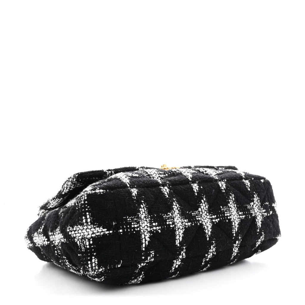 Chanel Tweed Quilted Maxi Chanel 19 Flap Black White