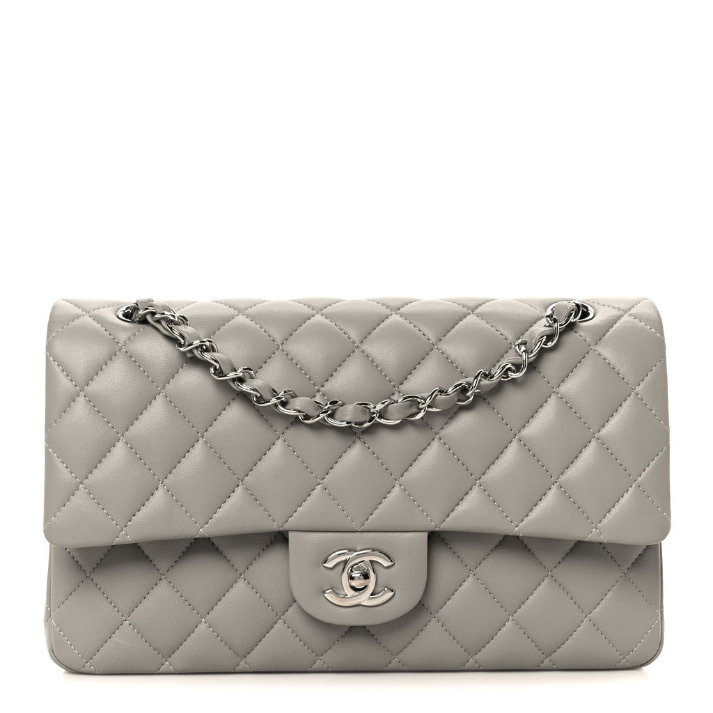 Chanel Lambskin Quilted Medium Double Flap Grey