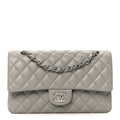 Chanel Lambskin Quilted Medium Double Flap Grey