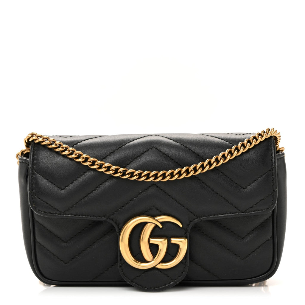 Gucci Calfskin Matelasse Super Mini GG Marmont Shoulder Bag Black