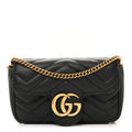 Gucci Calfskin Matelasse Super Mini GG Marmont Shoulder Bag Black