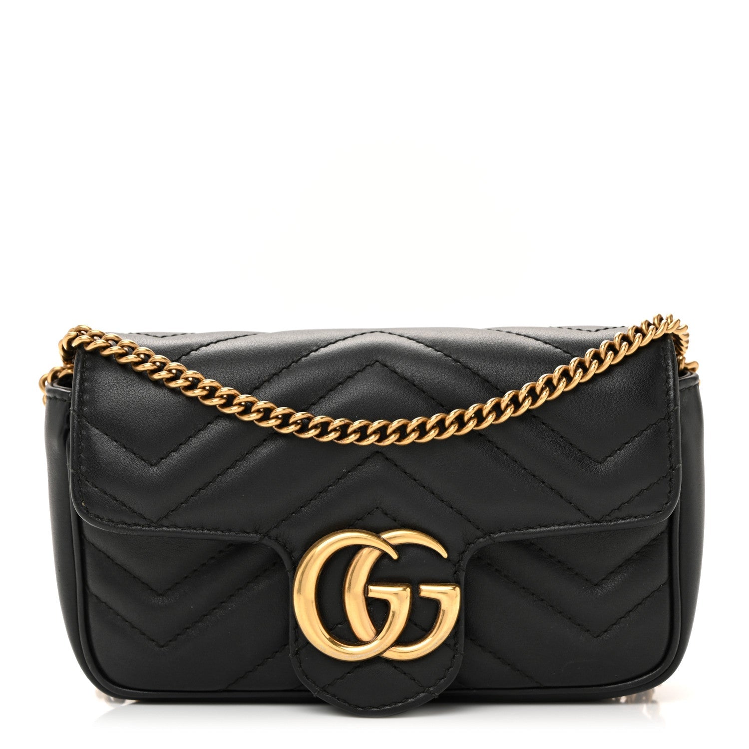 Gucci Calfskin Matelasse Super Mini GG Marmont Shoulder Bag Black