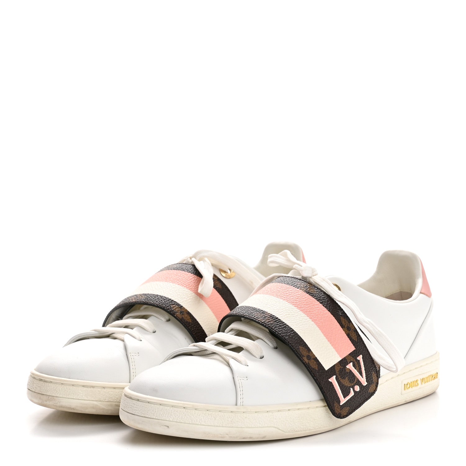 Louis Vuitton Calfskin Monogram Striped Frontrow Sneakers 38.5 White
