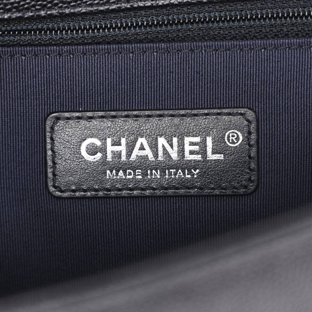 Chanel Caviar Chevron Quilted New Medium Boy Flap Dark Navy Blue
