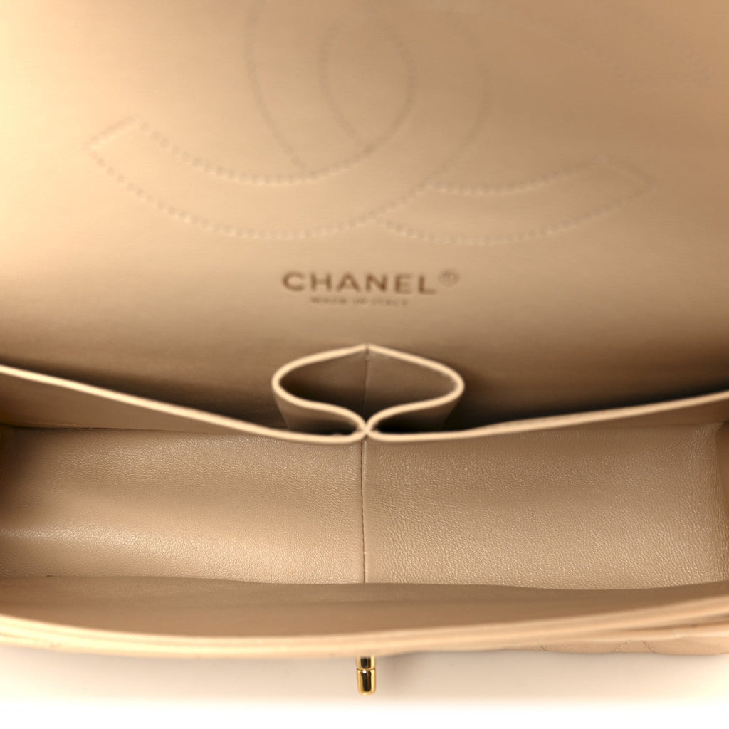 Chanel Caviar Quilted Jumbo Double Flap Beige