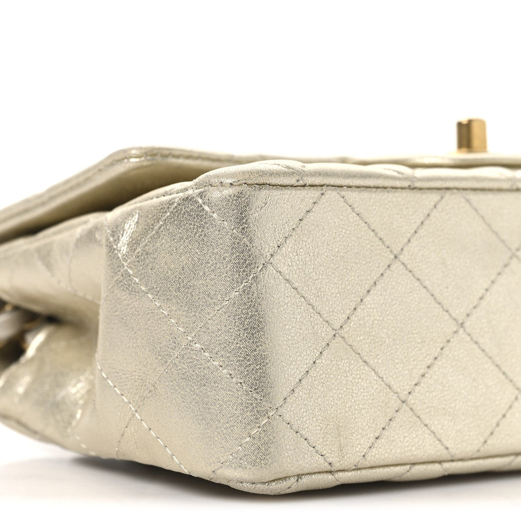 Chanel Metallic Lambskin Quilted Mini Rectangular Flap Gold
