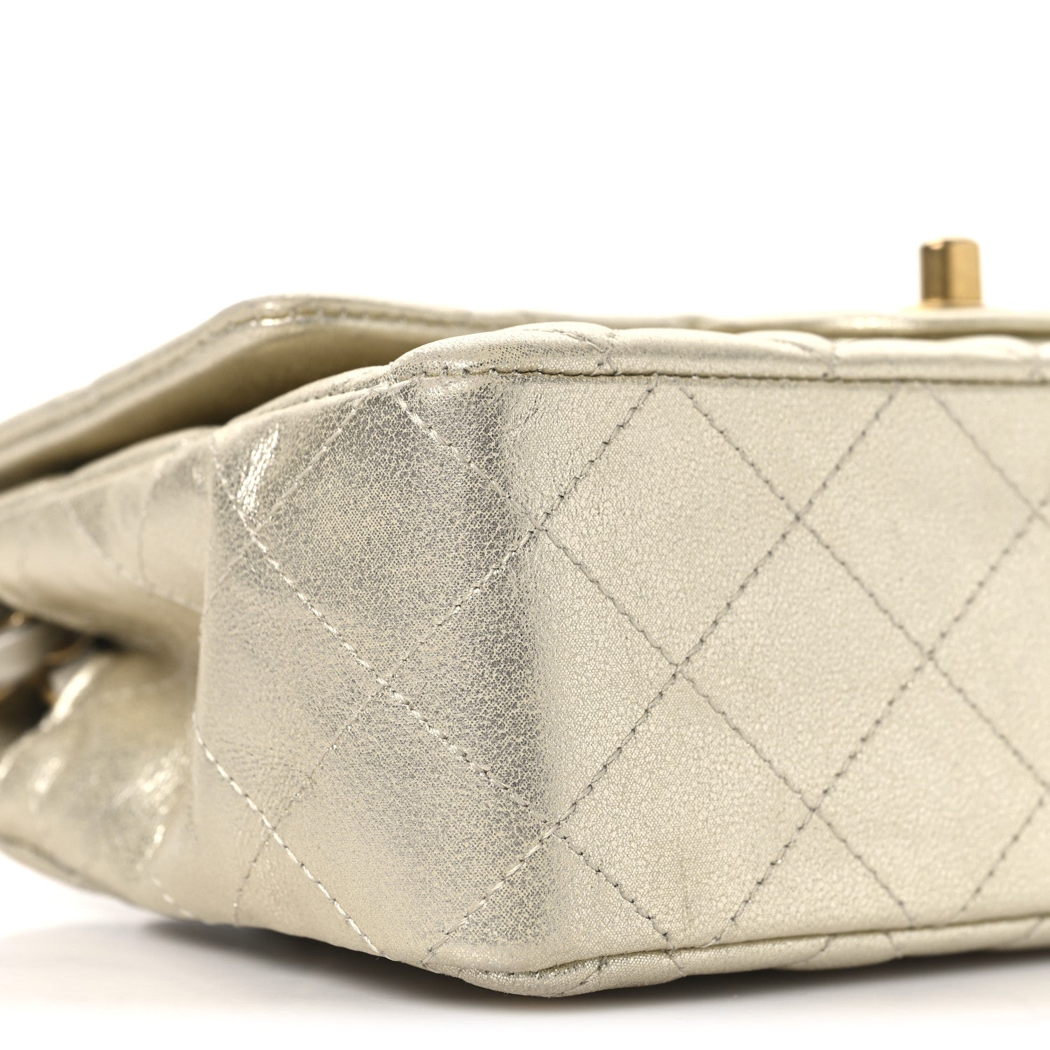 Chanel Metallic Lambskin Quilted Mini Rectangular Flap Gold