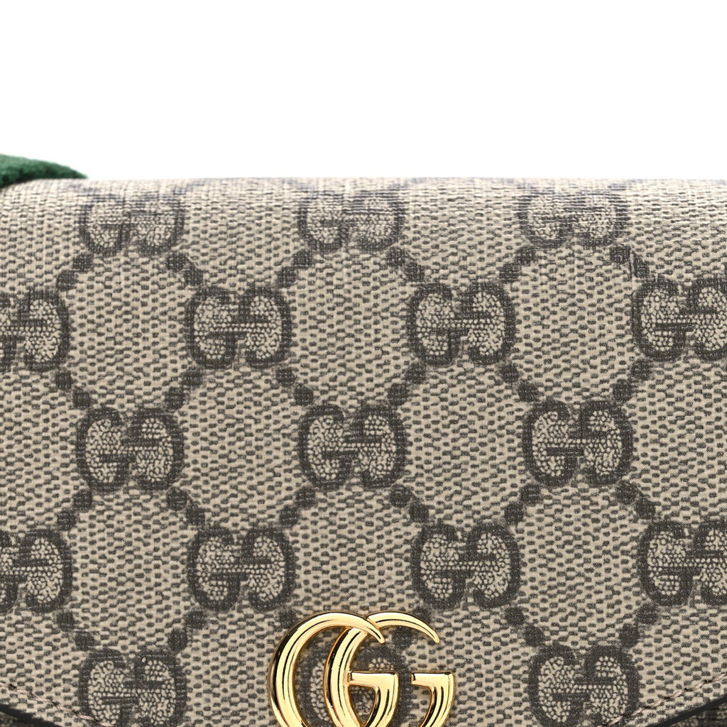 Gucci GG Supreme Monogram Textured Dollar Calfskin Web Mini Ophidia Envelope Shoulder Bag Beige Ebony New Acero