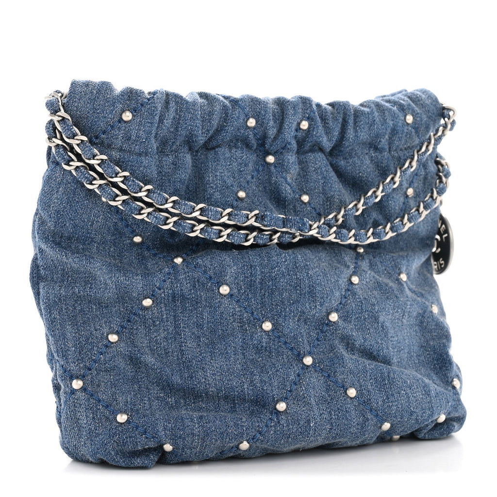 Chanel Washed Denim Quilted Studded Mini Chanel 22 Blue