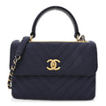Chanel Jersey Chevron Quilted Small Trendy CC Dual Handle Flap Bag Navy Blue