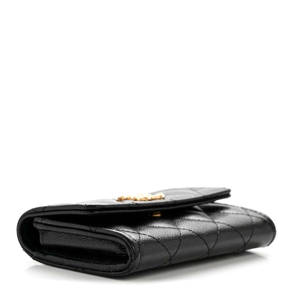 Caviar Quilted CC Flap Card Holder Black