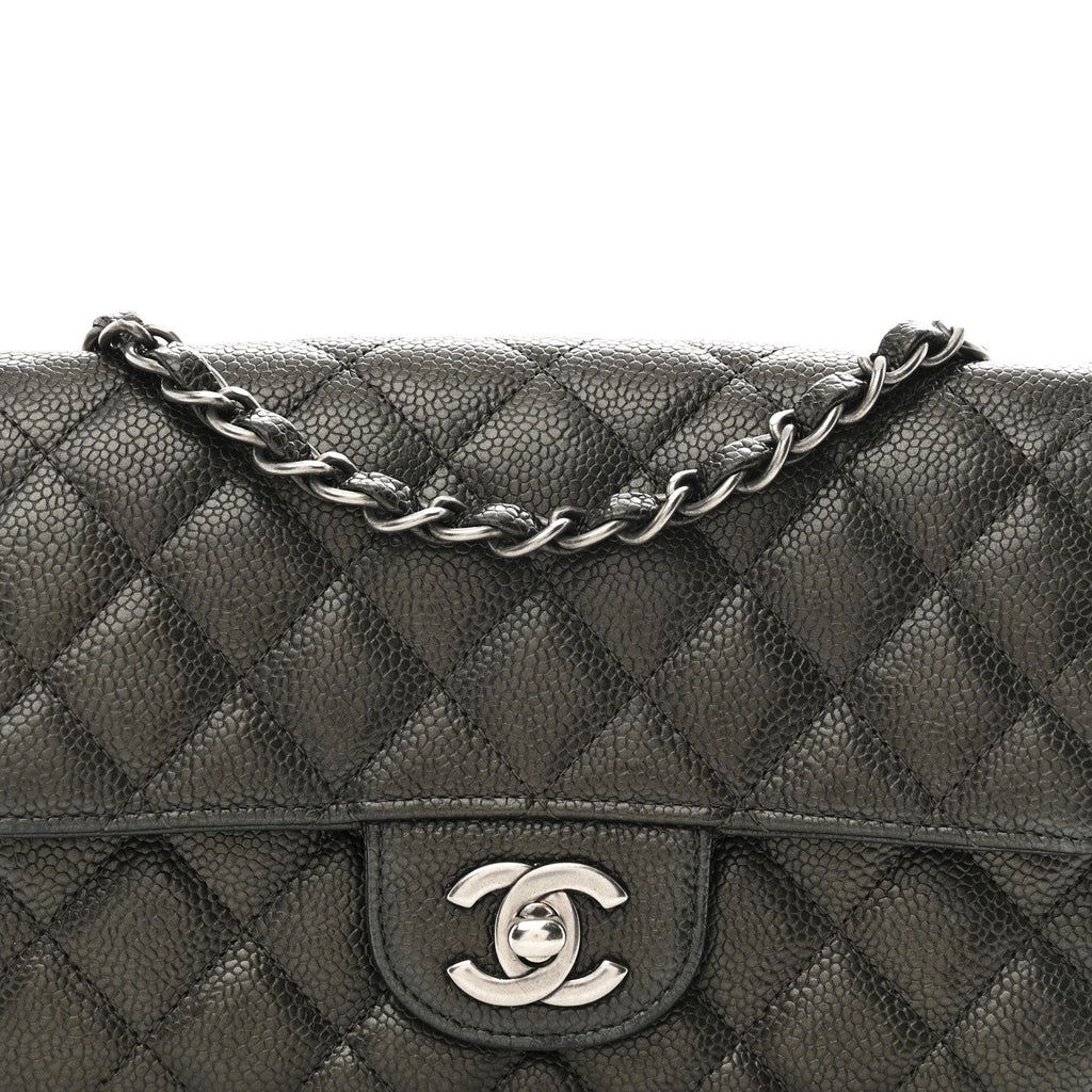 Chanel Metallic Caviar Quilted Mini Rectangular Flap Dark Grey