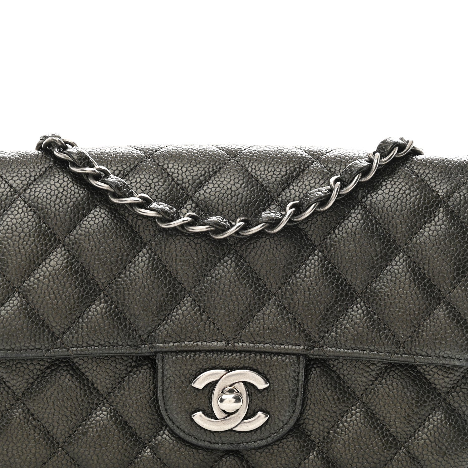 Chanel Metallic Caviar Quilted Mini Rectangular Flap Dark Grey